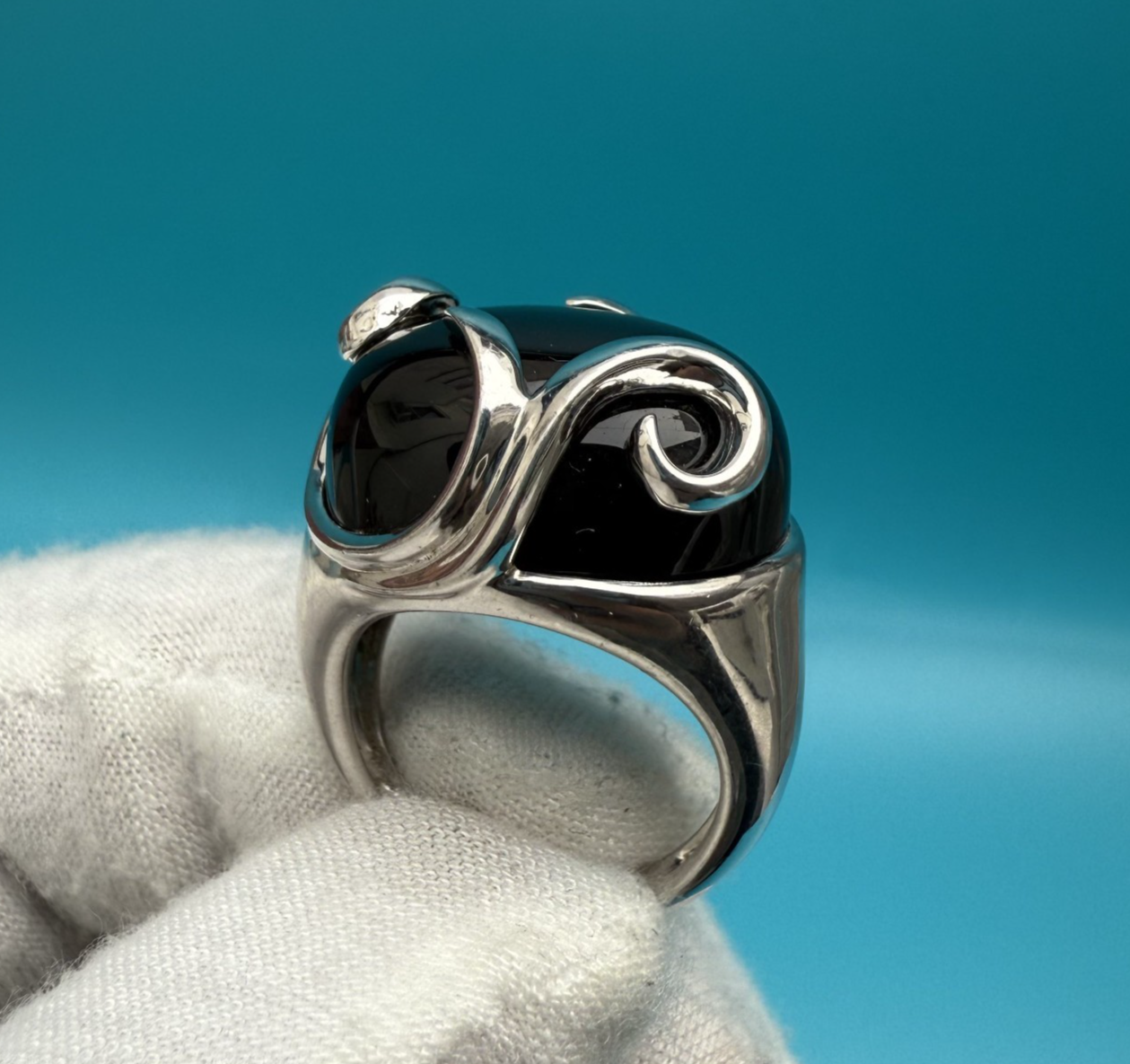 Gorgeous Sterling Silver Vintage Black Onyx Gemstone Ring3