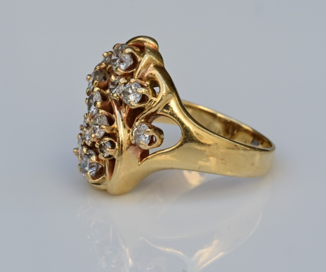 14K Cluster Cocktail Ring Featuring a Abstract Wave of Round Brilliant Diamond2