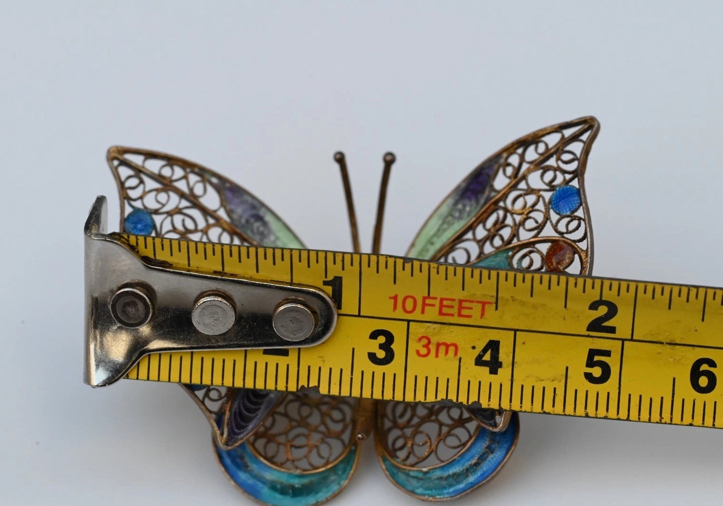 Gorgeous Gold Gilt 800 Silver Enameled Butterfly Brooch / Pin5