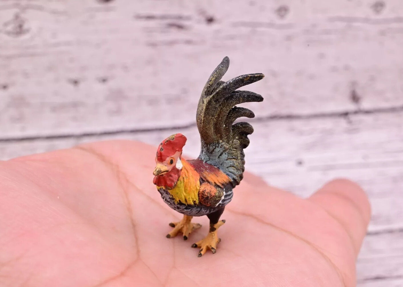 Early Antique Austrian Vienna Cold Painted Bronze Figure of Miniature Rooster9