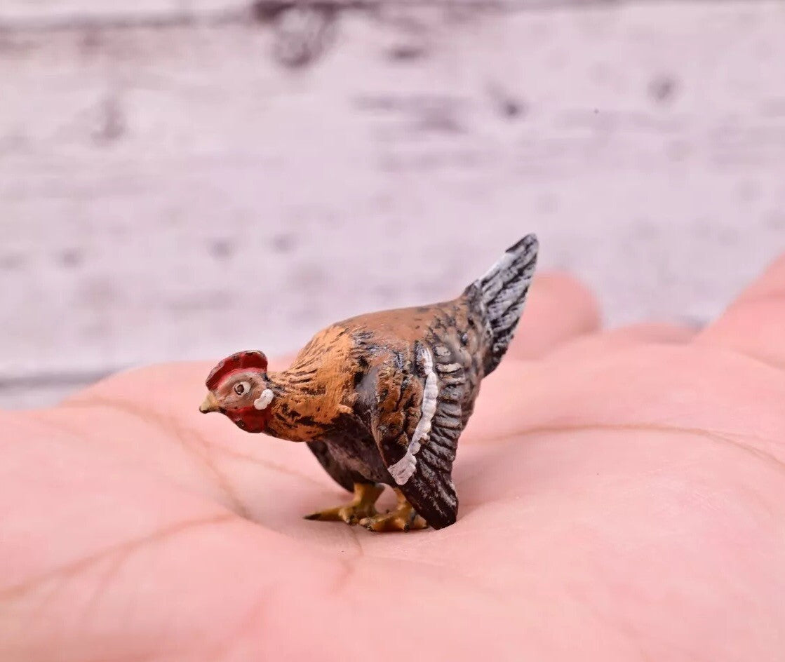 Unusual Antique Austrian Vienna Cold Painted Bronze Figure of Miniature Hen9