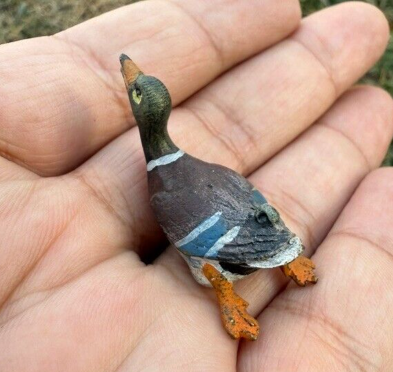 Antique Austrian Vienna Cold Painted Bronze Figure of Cute Mallard Duck Swimming1