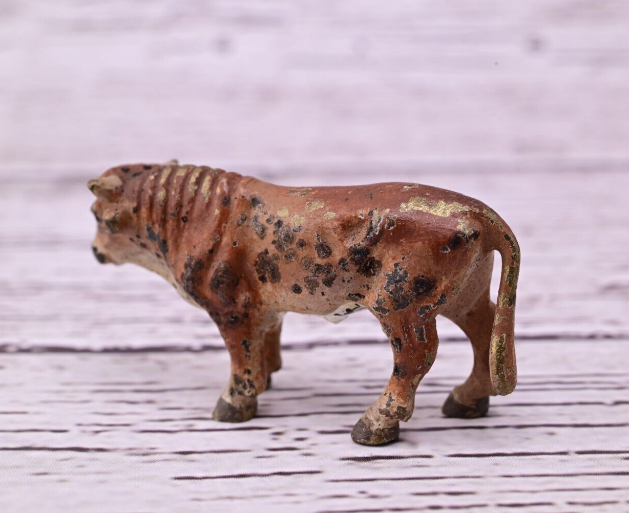 Tiny Antique Austrian Vienna Cold Painted Bronze Figure of a Brown Bull2