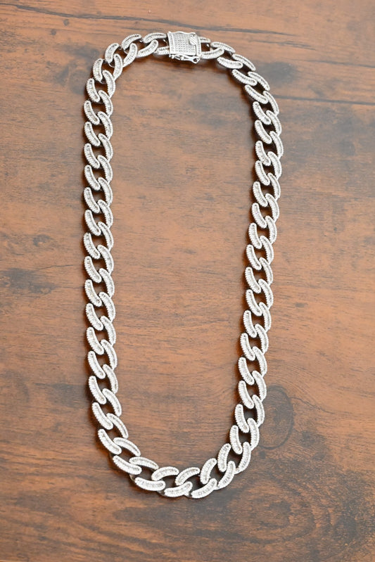 Huge Iced out Sterling Silver Miami Cuban Chain Box Clasp Pave Set CZ0