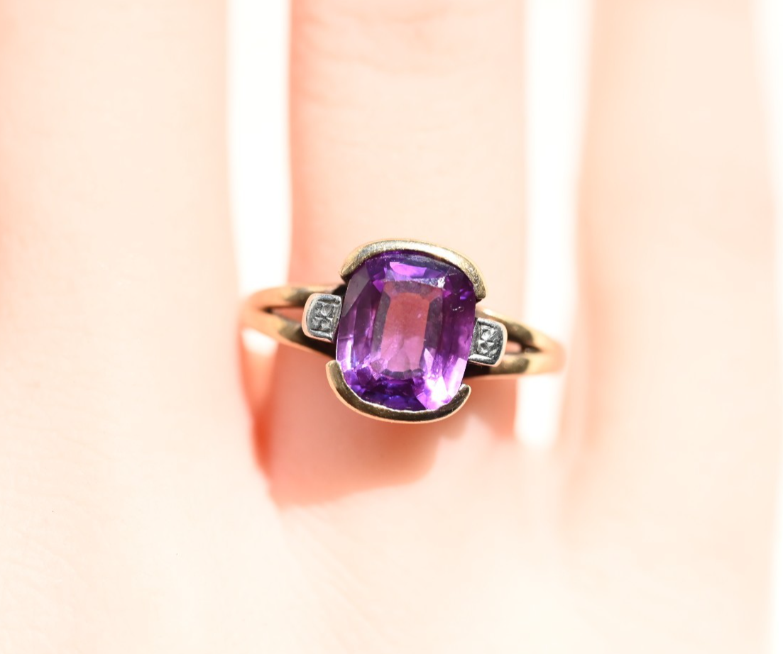 Simple Yet Elegant Antique 10k Yellow Gold Ring w/ Lab Created Purple Sapphire4