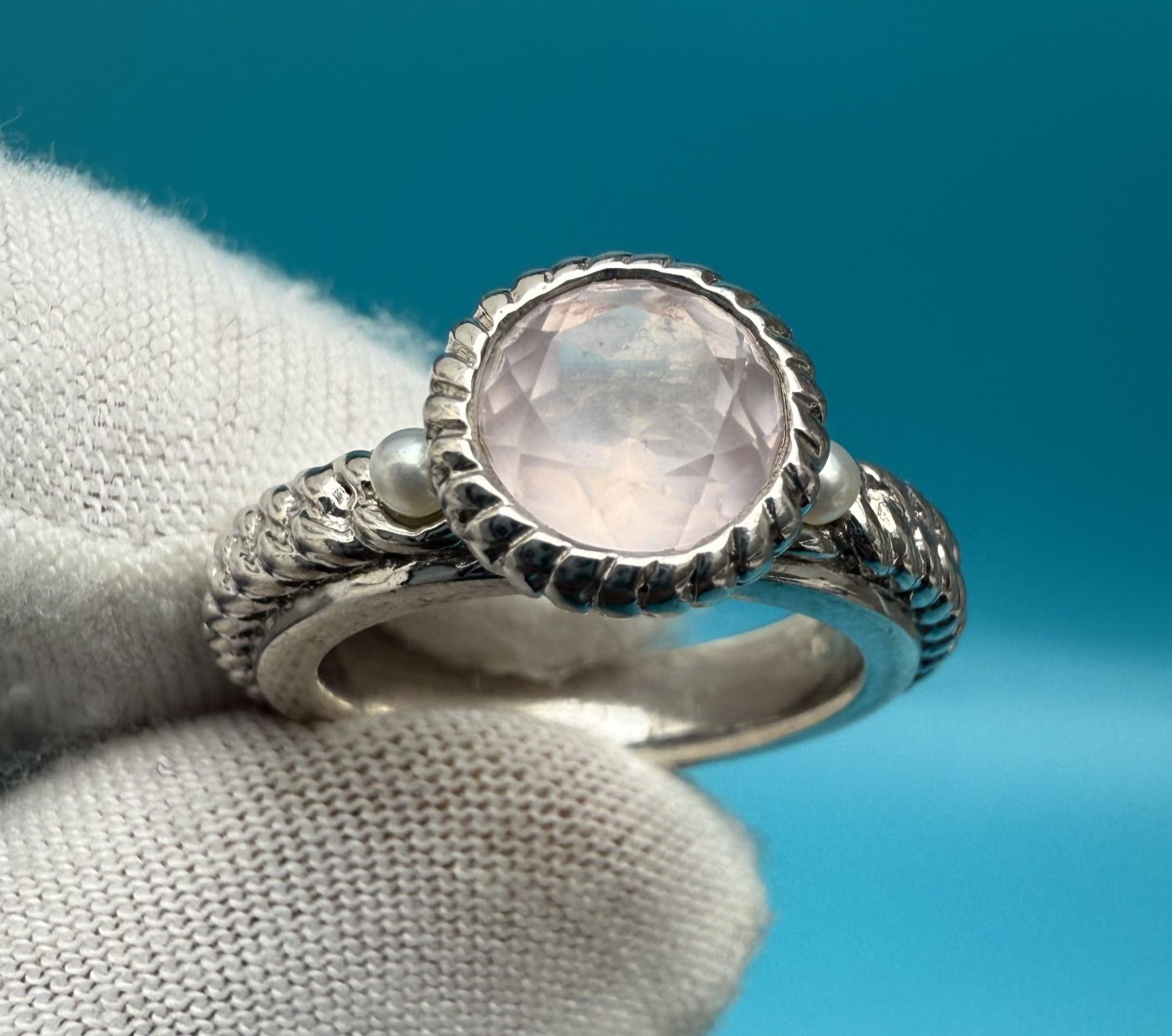 Vintage Atelier Anthony Nak Sterling Silver Light Pink Quartz Pearl Rope Ring1