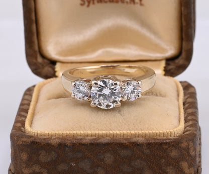 Beautiful Three stone 1.25 cttw Diamond & 14k Yellow Gold Ring IGI Certified1
