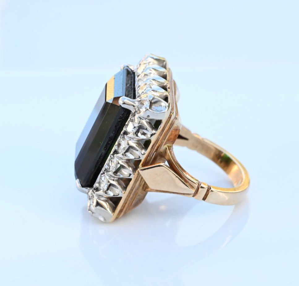 GIA Certified Yellowish Green Tourmaline & Diamond Ring in 14K Gold4