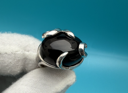 Gorgeous Sterling Silver Vintage Black Onyx Gemstone Ring0