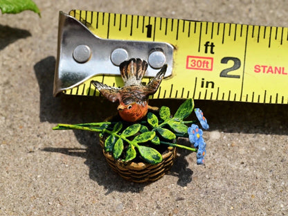 Mid- 1900s Austrian Vienna Cold Painted Bronze Song Bird In Flower Basket7