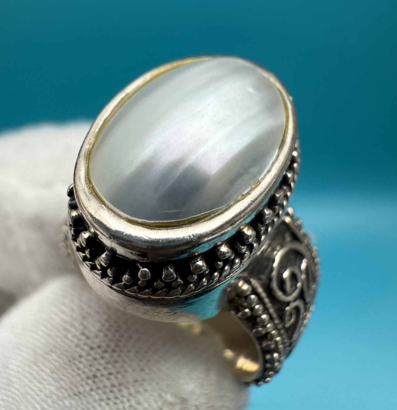 Elegant Vintage Sterling Silver 925 & Mother of Pearl Ring2