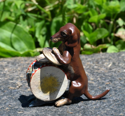 Fritz Bergmann Austrian Vienna Cold Painted Bronze Musical Dachshund w/ Drum4