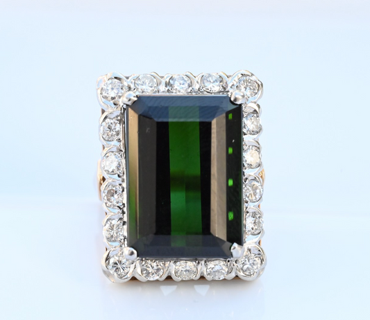 GIA Certified Yellowish Green Tourmaline & Diamond Ring in 14K Gold0