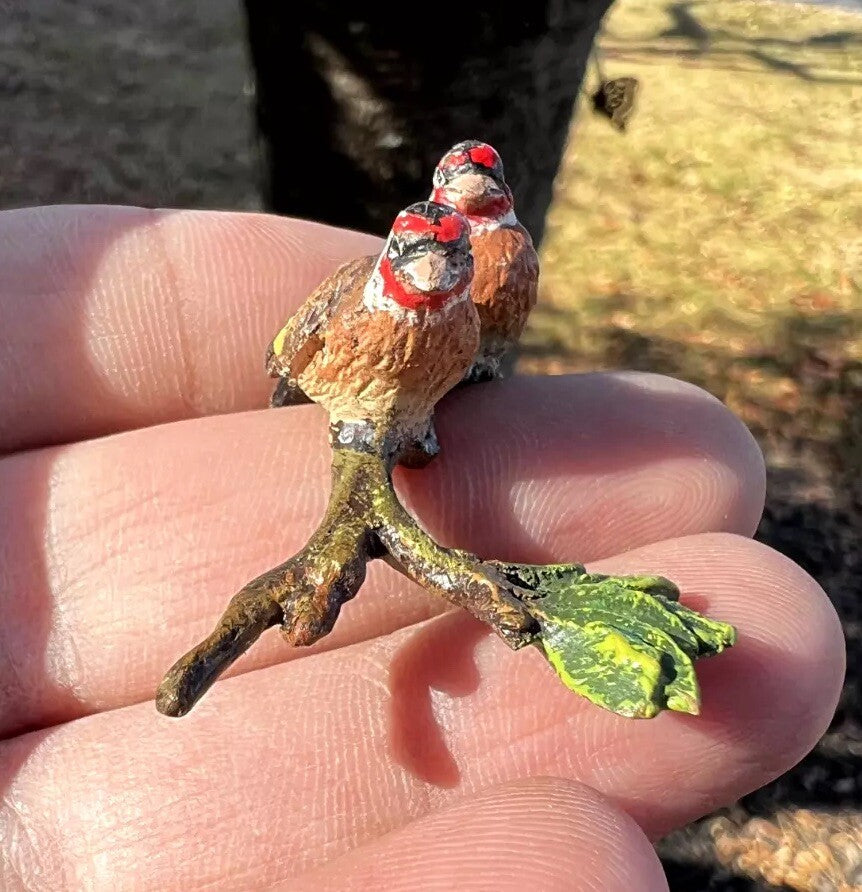 Small Antique Austrian Vienna Cold Painted Bronze Figure of Love Birds5