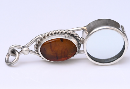 Signed MS Sterling Silver Southwest Jewelers Loupe W/ Honey Amber Like Stone3