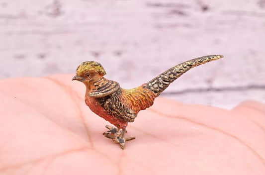 Gorgeous Antique Austrian Vienna Cold Painted Bronze Figure of Little Pheasant0