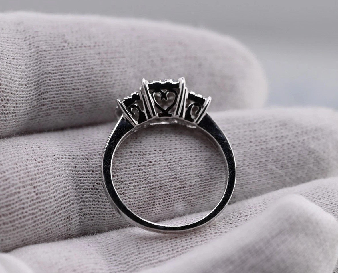 Beautiful Square Cluster Three Stone Diamond Engagement Ring 14K White Gold3