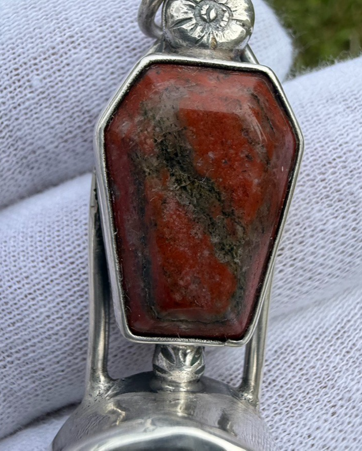 Signed MS Sterling Silver Southwest Jewelers Loupe W/ Red Hardstone2