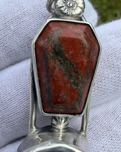 Signed MS Sterling Silver Southwest Jewelers Loupe W/ Red Hardstone2
