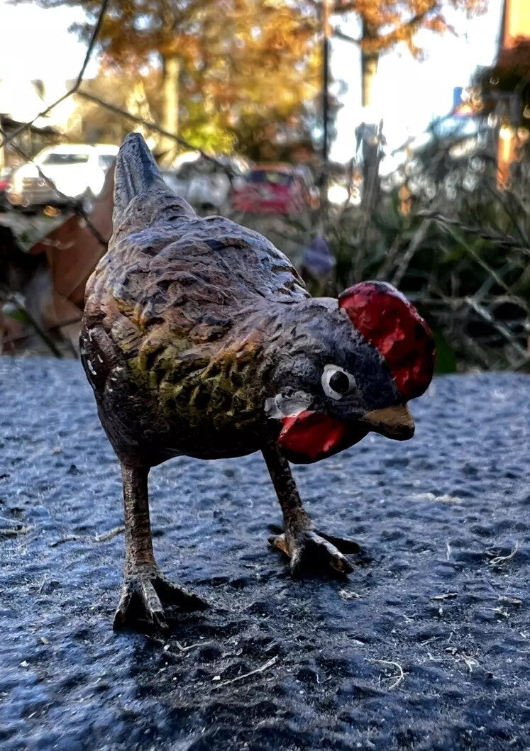 Small Antique Austrian Vienna Cold Painted Bronze Figure of Chicken13