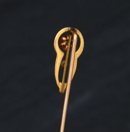 Antique 14K YG Stick Pin Ornate Head Accented with Diamond & Pearl2