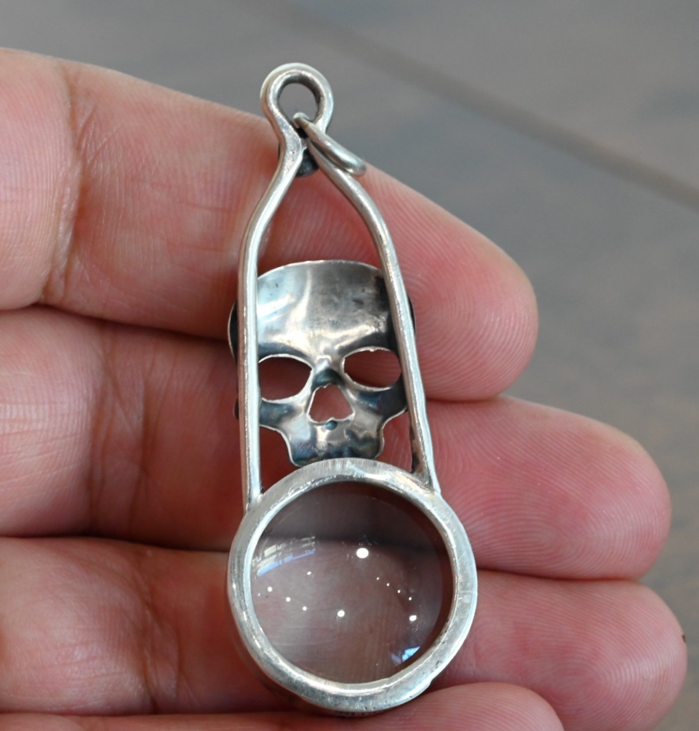 Sterling Silver Southwest Jewelers Loupe W/ Human Skull Design2