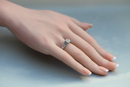 Intricate 14K White Gold Diamond Ring Geometric Hexagon Filigree Design by RLM3