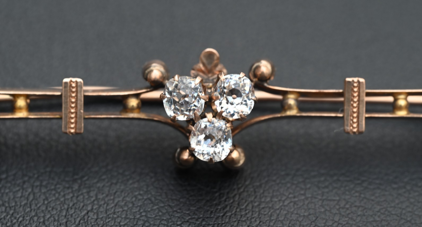 Antique Victorian-era 10K - 12K Bar Brooch Pin w/ Natural Old Mine Cut Diamonds1