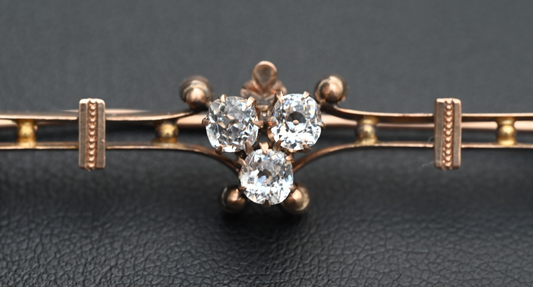 Antique Victorian-era 10K - 12K Bar Brooch Pin w/ Natural Old Mine Cut Diamonds1