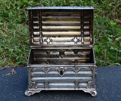 Stunning Antique Dutch or Austrian 750 Silver Trinket / Money Treasure Chest Box1