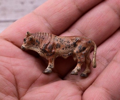Tiny Antique Austrian Vienna Cold Painted Bronze Figure of a Brown Bull4