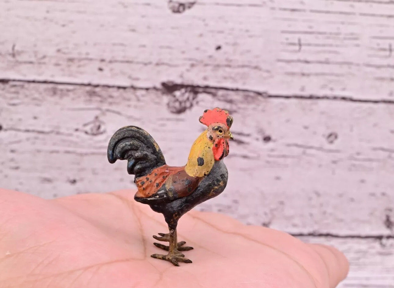 Superb Antique Austrian Vienna Original Bronze Finish Figure of Colorful Rooster6