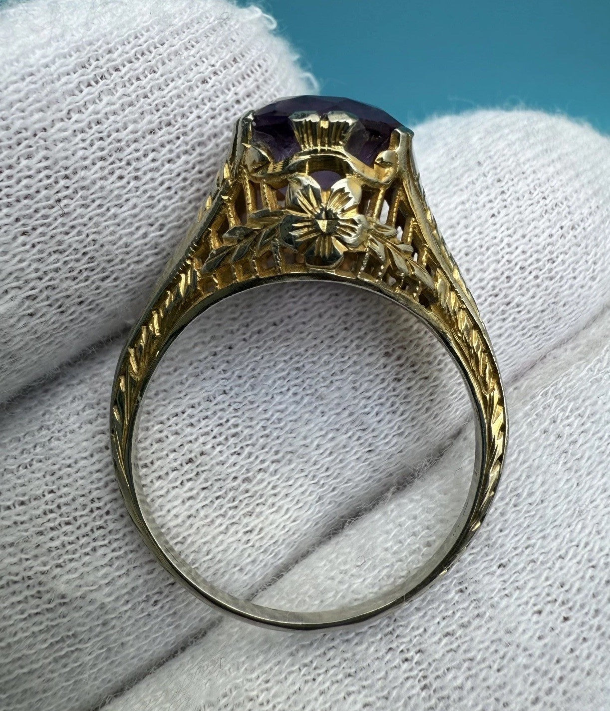 Awesome Antique Edwardian / Art Deco 1900s 14k Yellow Gold Filigree Ring 0