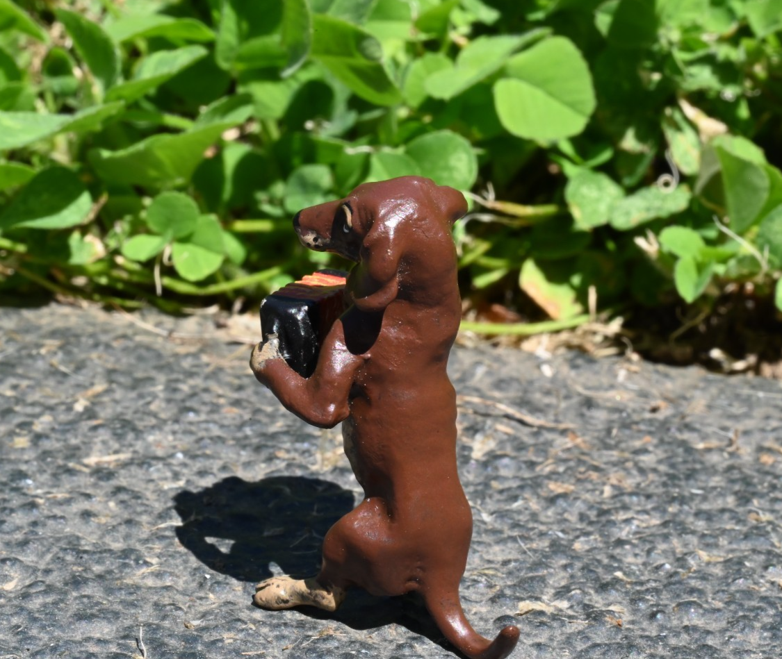 Fritz Bergmann Austrian Vienna Cold Painted Bronze Musical Dachshund w Accordion4