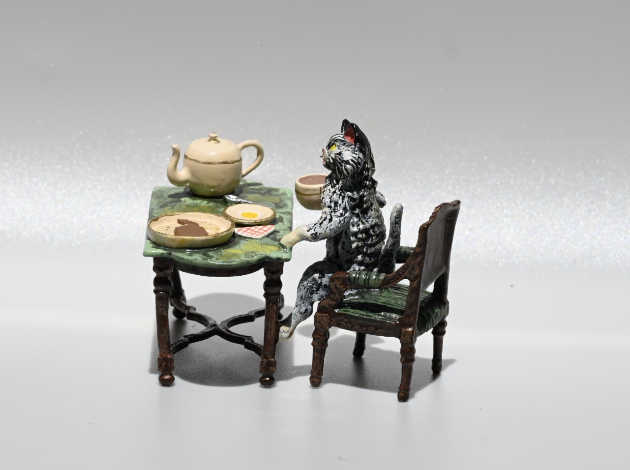 Fritz Bergmann Austrian Vienna Cold Painted Bronze Figure of Cat Having Tea4