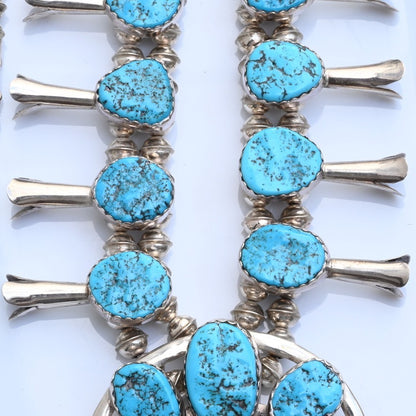 Vintage Native American Blue Turquoise & Sterling Silver Squash Blossom Necklace6