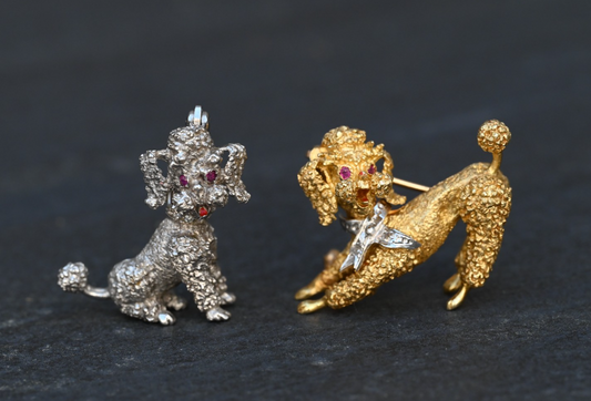 Stunning French 18K Yellow & 14K White Gold Poodle Brooch Pin / Pendant Dual Use1