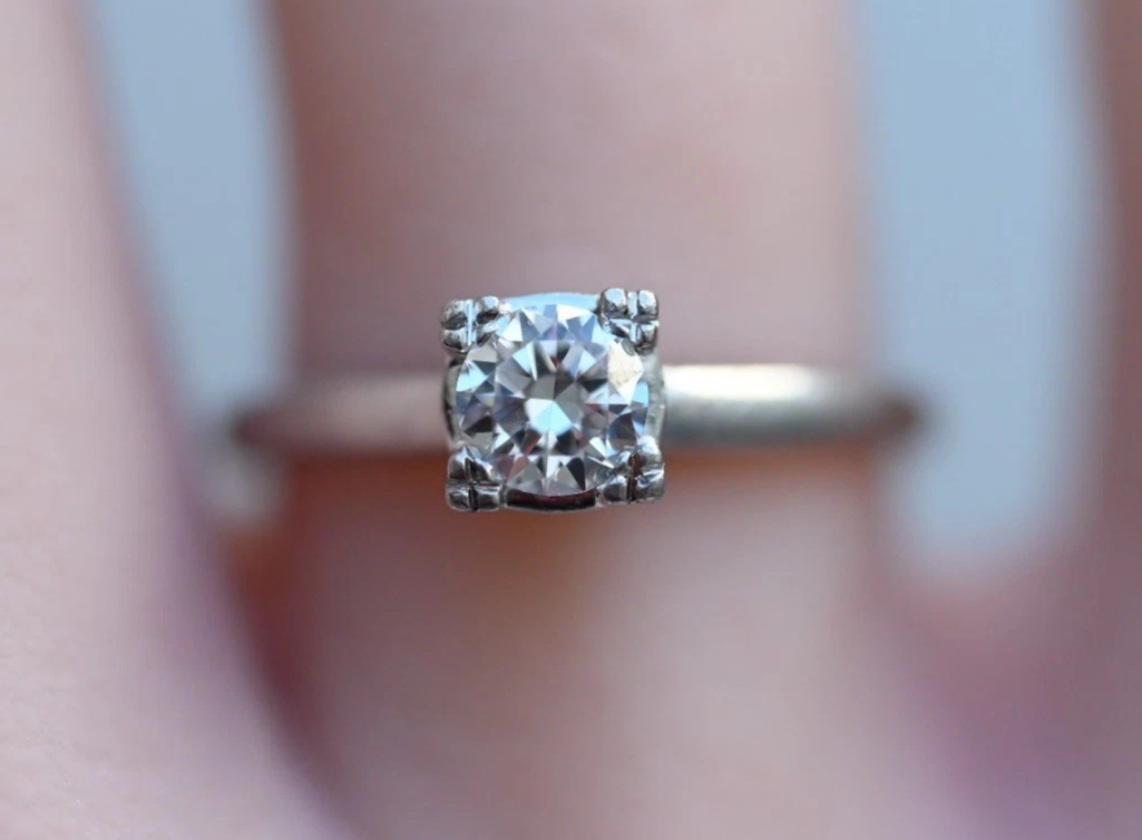 Early Vintage Platinum Engagement Ring Solitaire Diamond .40 ct by Prism- Lite3