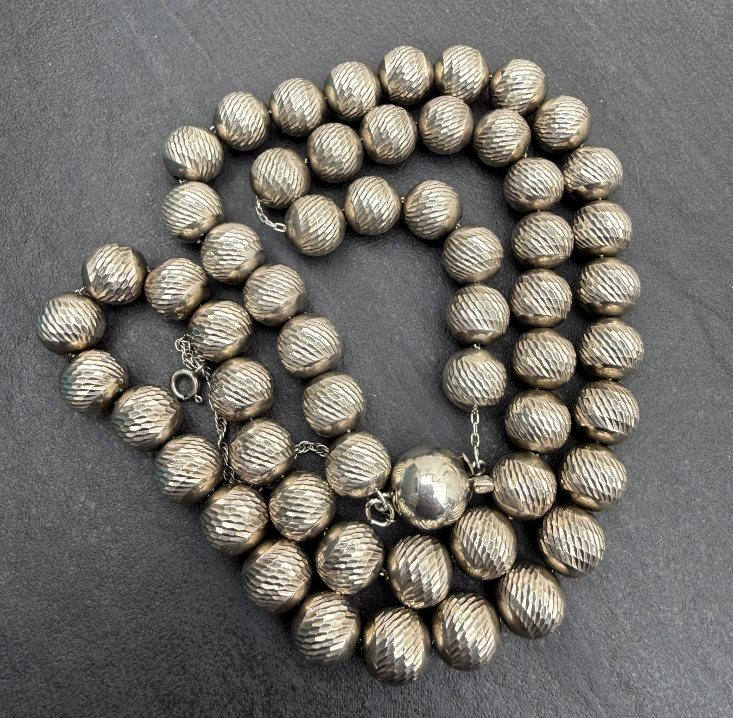 Gorgeous Textured Sterling Silver Beaded Necklace1