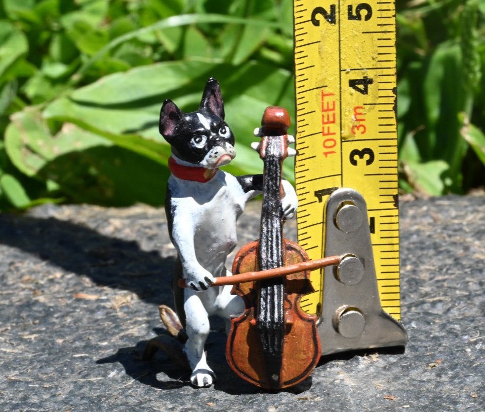 Austrian Vienna Cold Painted Bronze Figure of Boston Terrier Playing Cello /Bass5