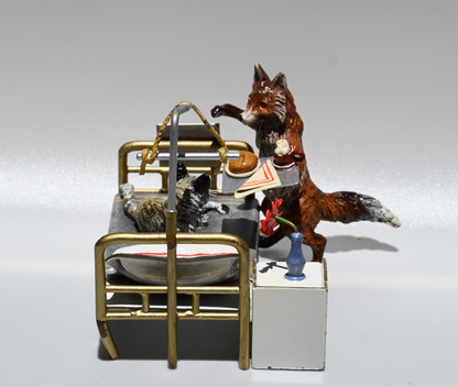 Rare Austrian Vienna Cold Painted Bronze Figure of Fox & Cat in Hospital4
