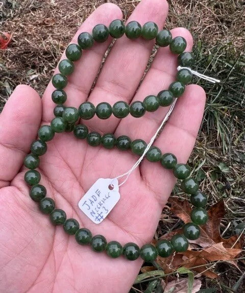 Beautiful Antique / Vintage Spinach Natural Green Jade Beaded Necklace11