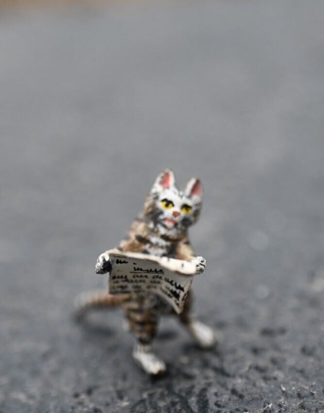 Fun Austrian Vienna Cold Painted Bronze Figure of Cat Reading Times Newspaper7