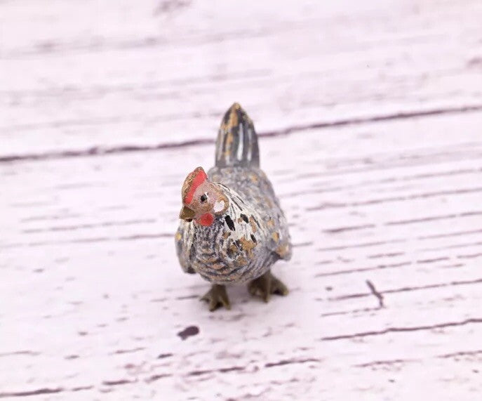 Early Antique Austrian Vienna Cold Painted Bronze Figure of Miniature Gray Hen12