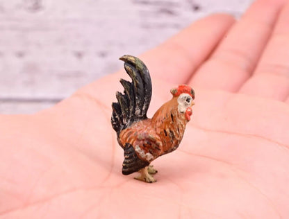 Original 1900s Antique Austrian Vienna Cold Painted Bronze of Tiny Rooster1