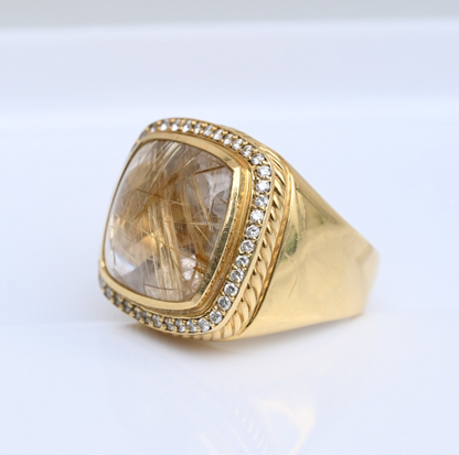 Designer David Yurman Cushion Cut Rutilated Quartz and Diamond 18K Gold Ring5