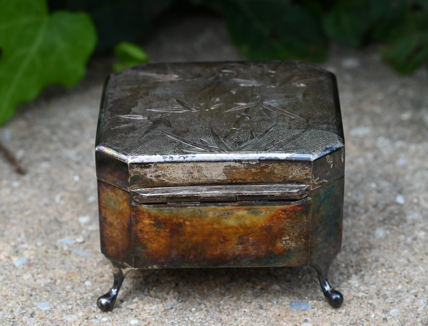 Antique Bamboo Design Tack Hing Hong Kong Export Silver Jewelry / Trinket Box5