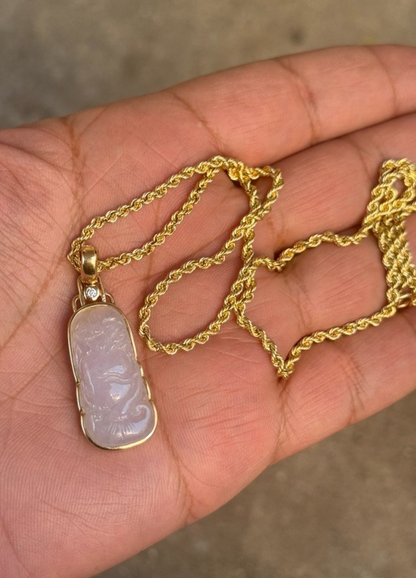 14K Y  Gold Necklace Chinese Carved Light Purple Jadeite Jade Pendant w/ Diamond8