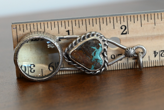 Sterling Silver Southwest Jewelers Loupe W/ Turquoise Heart Cabochon Gem0