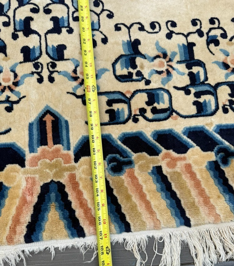 Gorgeous Antique Handmade Chinese Peking Wool Rug  6' x 9' Ivory Background16